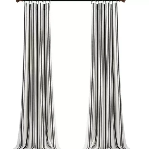Black Stripe Farmhouse Curtain Panel Set, 95 in.