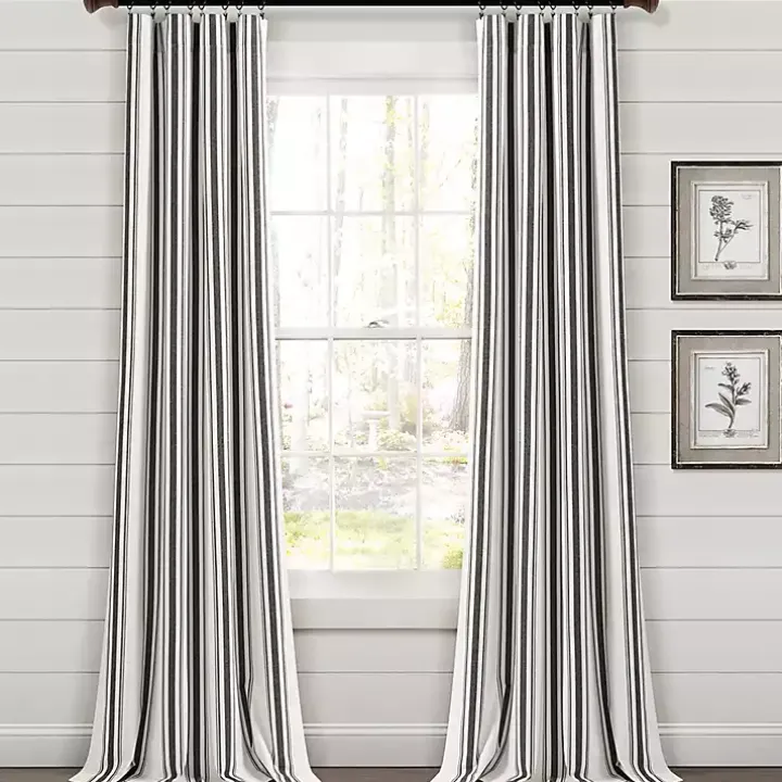 Black Stripe Farmhouse Curtain Panel Set, 95 in.