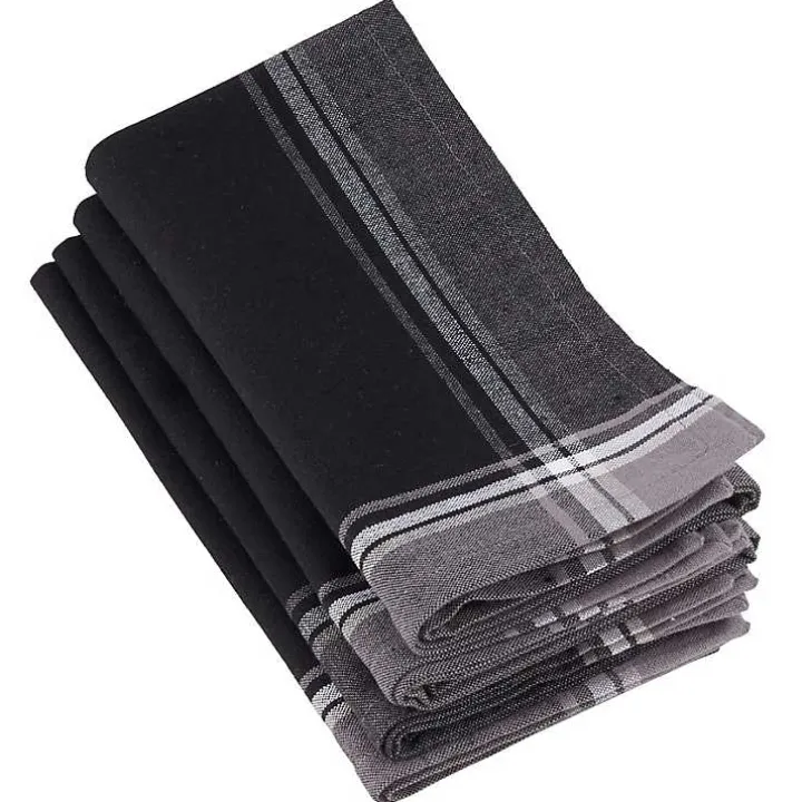 Black Striped Border Cotton Napkins, Set of 4
