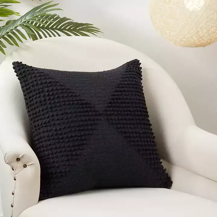 Black Textured Woven Diamond Throw Pillow