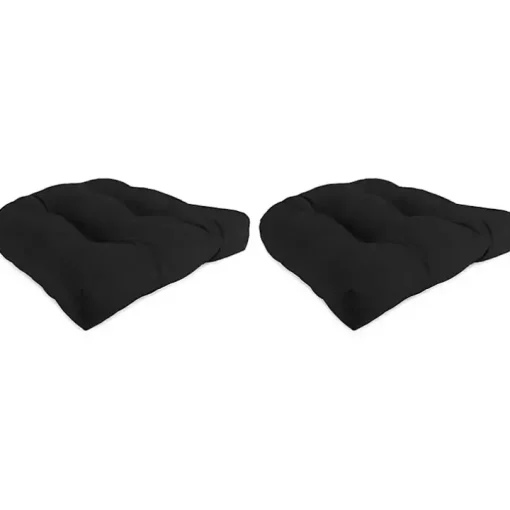Black Tufted Outdoor Chair Cushions, Set of 2
