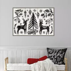 Black White Winter Reindeer Framed Art Print
