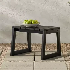 Black Wood Slatted Box Leg Outdoor Side Table