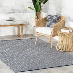 Blue & Ivory Checkered Indoor/Outdoor Rug, 4x6