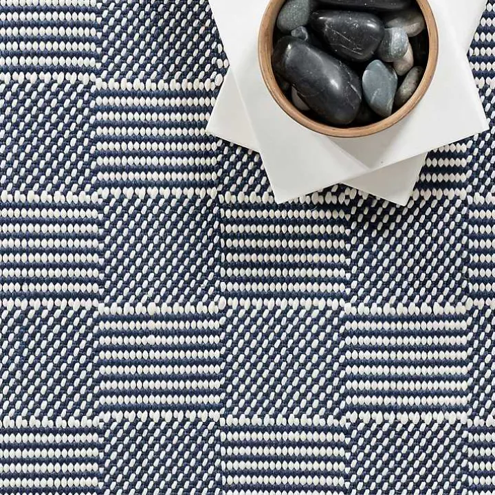 Blue & Ivory Checkered Indoor/Outdoor Rug, 6x9