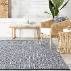 Blue & Ivory Checkered Indoor/Outdoor Rug, 6x9