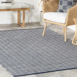 Blue & Ivory Checkered Indoor/Outdoor Rug, 8x10