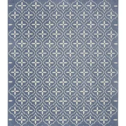 Blue & Ivory Quatrefoil Indoor/Outdoor Rug, 5x7