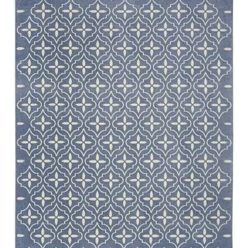 Blue & Ivory Quatrefoil Indoor/Outdoor Rug, 5x7