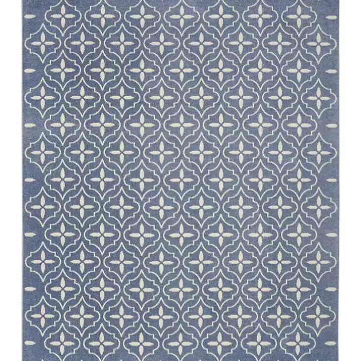 Blue & Ivory Quatrefoil Indoor/Outdoor Rug, 8x10