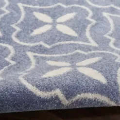 Blue & Ivory Quatrefoil Indoor/Outdoor Rug, 8x10