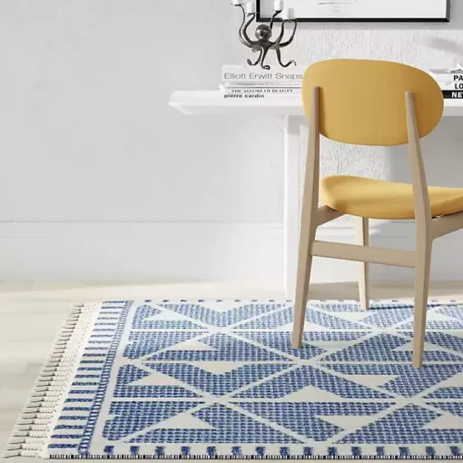 Blue & White Geometric Shag Area Rug, 8x10