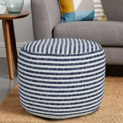 Blue & White Stripe Organic Cotton Pouf