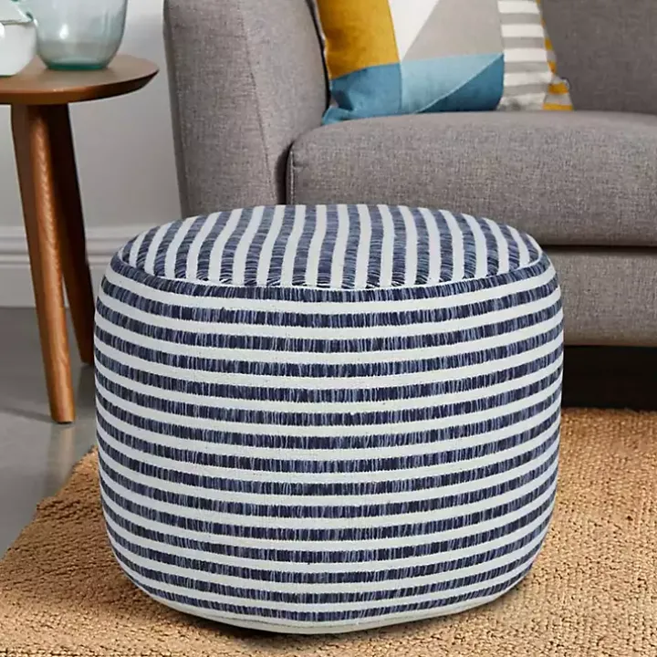 Blue & White Stripe Organic Cotton Pouf