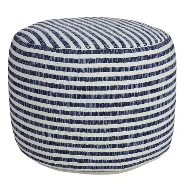 Blue & White Stripe Organic Cotton Pouf