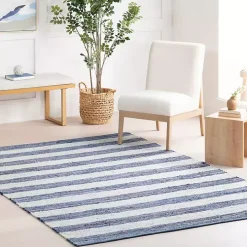 Blue & White Striped Indoor/Outdoor Rug, 5x8