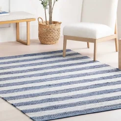 Blue & White Striped Indoor/Outdoor Rug, 6x9
