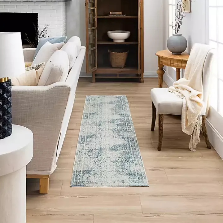 Blue and Cream Blackwell Runner, 2x8