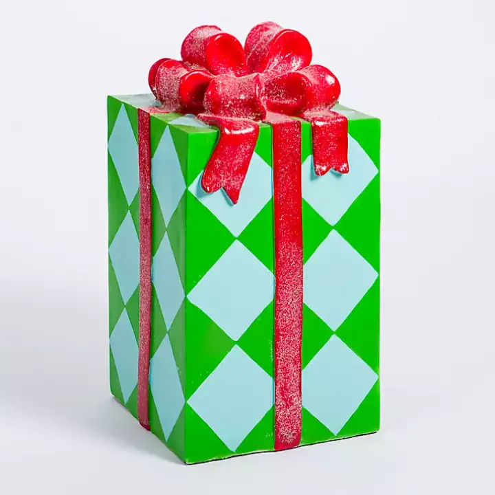 Blue and Green Diamond Christmas Present Statue