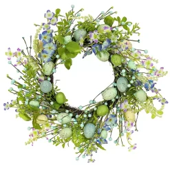 Blue and Green Flowering Easter Eggs Wreath
