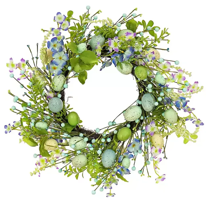 Blue and Green Flowering Easter Eggs Wreath
