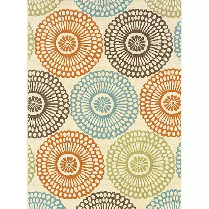 Blue and Orange Circles Outdoor Area Rug, 3x5