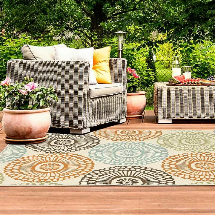 Blue and Orange Circles Outdoor Area Rug, 3x5