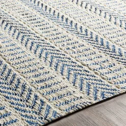 Blue and White Chevron Jute Area Rug, 8x10