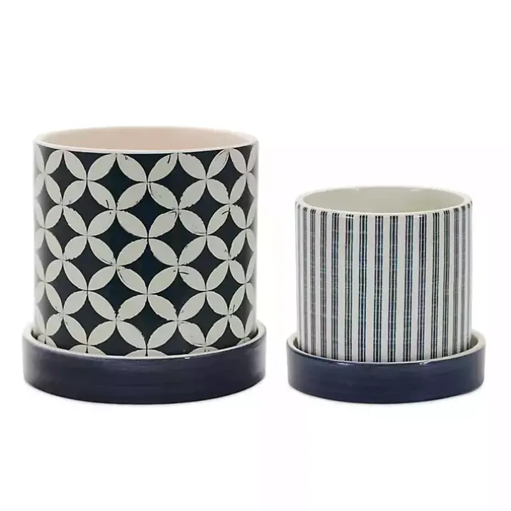Blue and White Coastal Planters, Set of 2