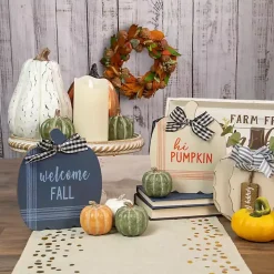 Blue and White Pumpkin Tabletop Signs, Set of 2