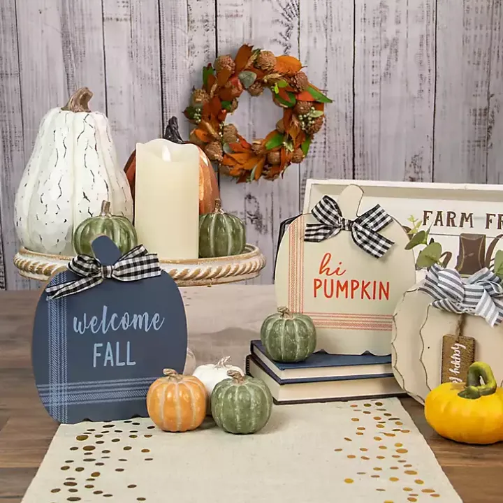 Blue and White Pumpkin Tabletop Signs, Set of 2