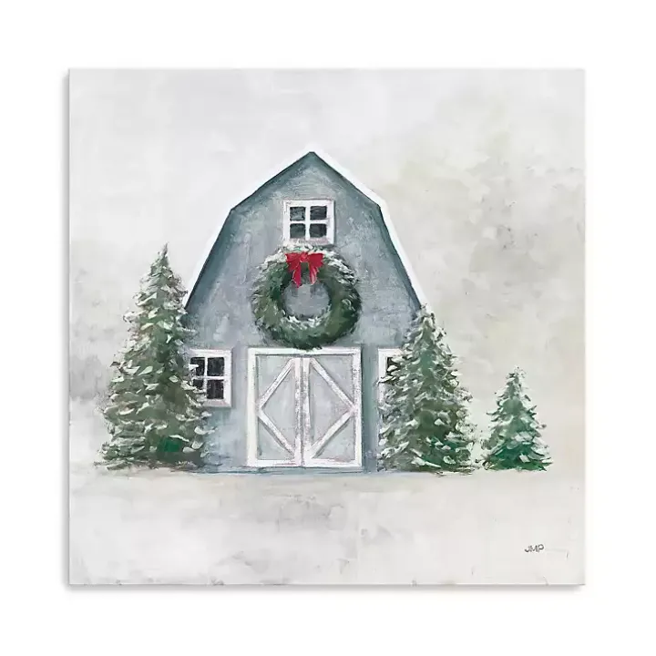 Blue Barn in Winter Canvas Art Print