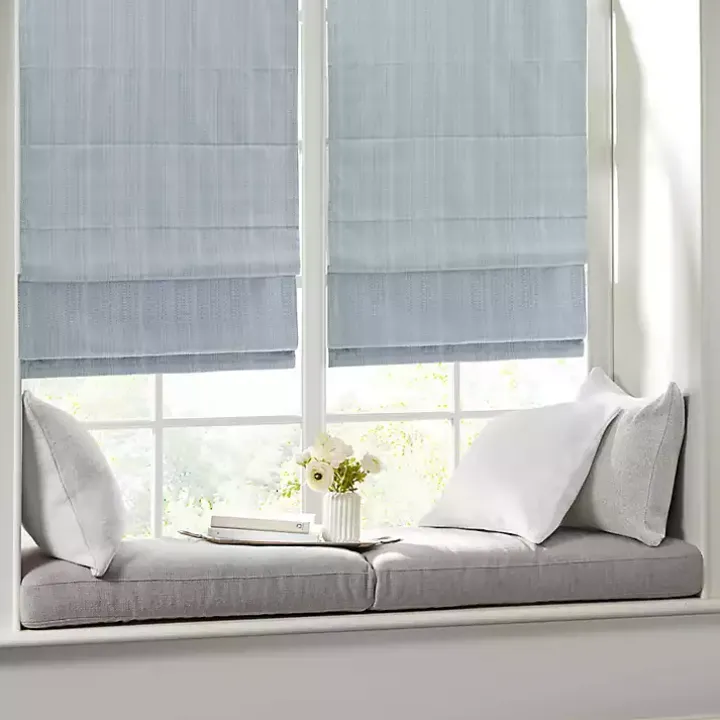 Blue Basketweave Cordless Roman Shade, 35 in.