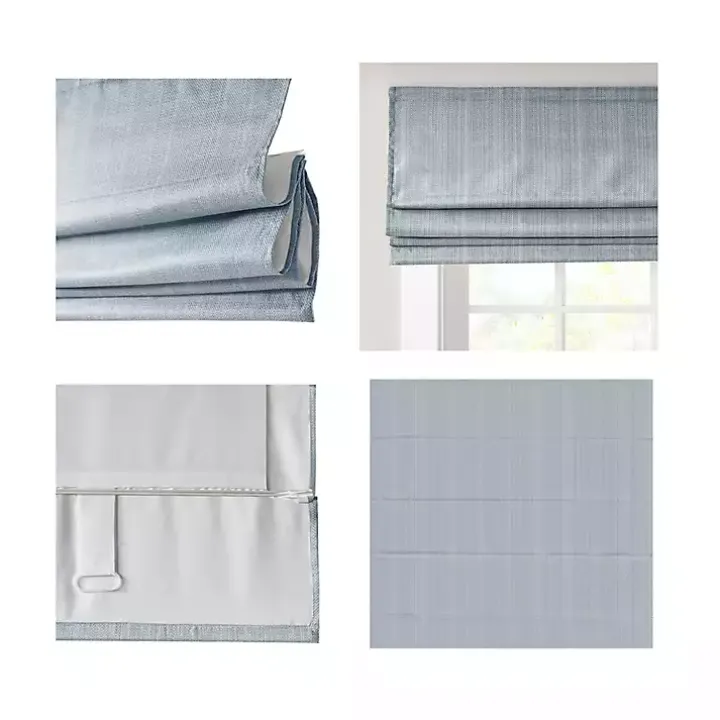 Blue Basketweave Cordless Roman Shade, 35 in.