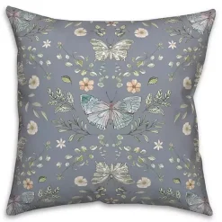 Blue Botanical Butterfly Throw Pillow
