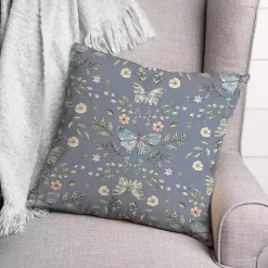 Blue Botanical Butterfly Throw Pillow