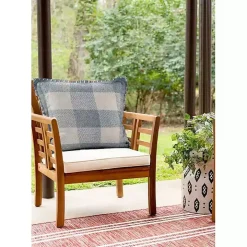 Blue Buffalo Check Stitched Outdoor Throw Pillow