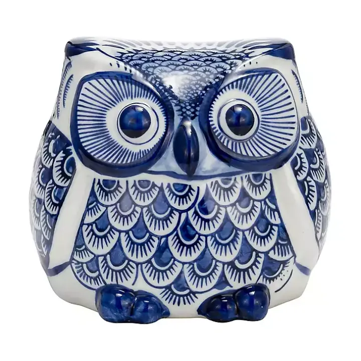 Blue Chinoiserie Owl Figurine