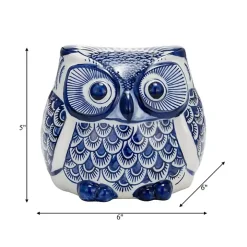 Blue Chinoiserie Owl Figurine