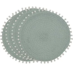 Blue Circular Pom Pom Placemats, Set of 4