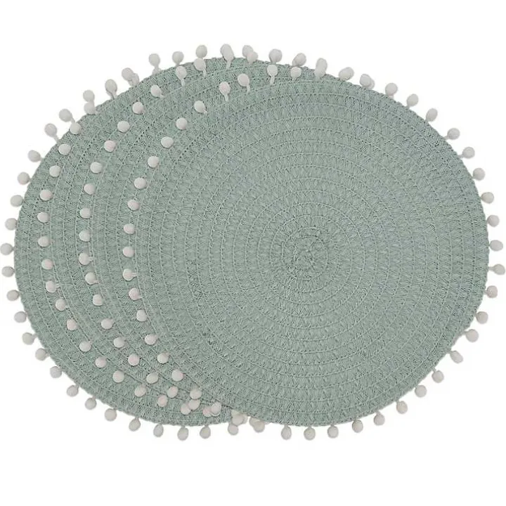 Blue Circular Pom Pom Placemats, Set of 4