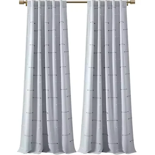 Blue Clipped Stripe Curtain Panel Set, 84 in.