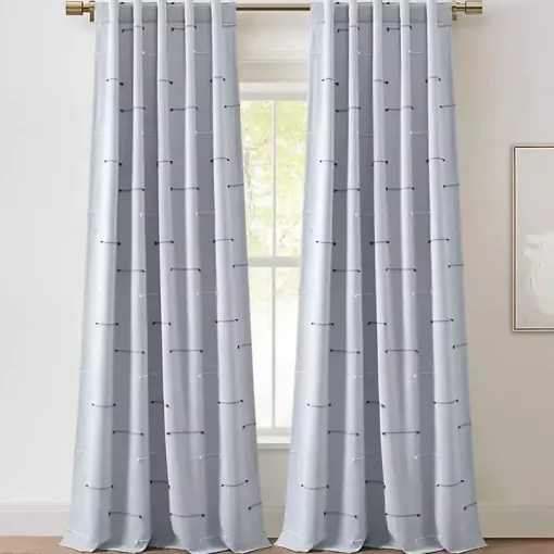 Blue Clipped Stripe Curtain Panel Set, 84 in.