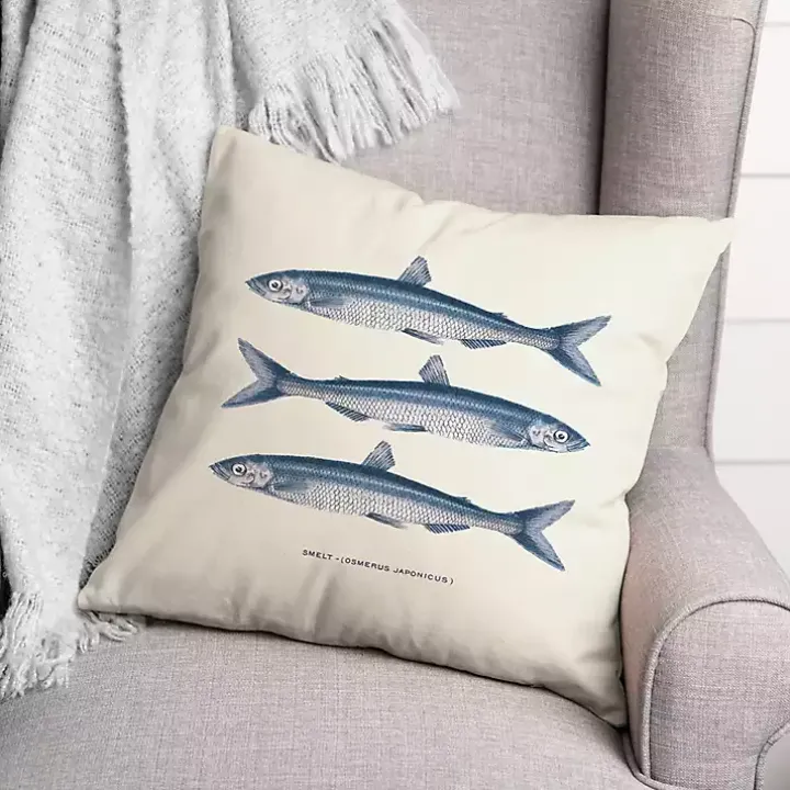 Blue Coastal Fish Outdoor Pillow