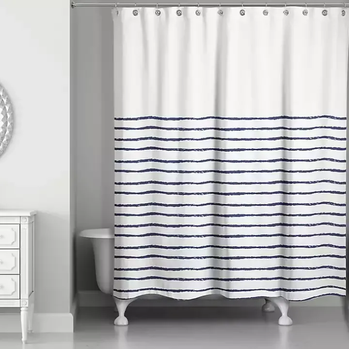 Blue Colorblock Striped Shower Curtain
