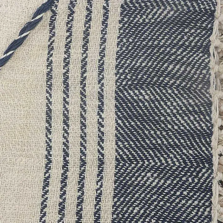 Blue Cotton Diamond Geometric Fringe Throw