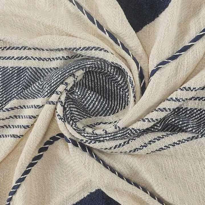 Blue Cotton Diamond Geometric Fringe Throw