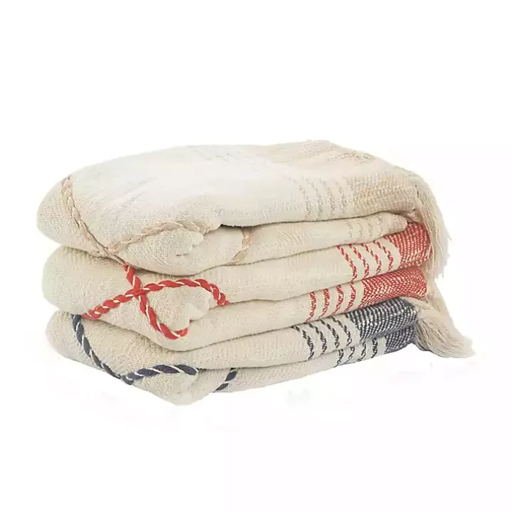 Blue Cotton Diamond Geometric Fringe Throw