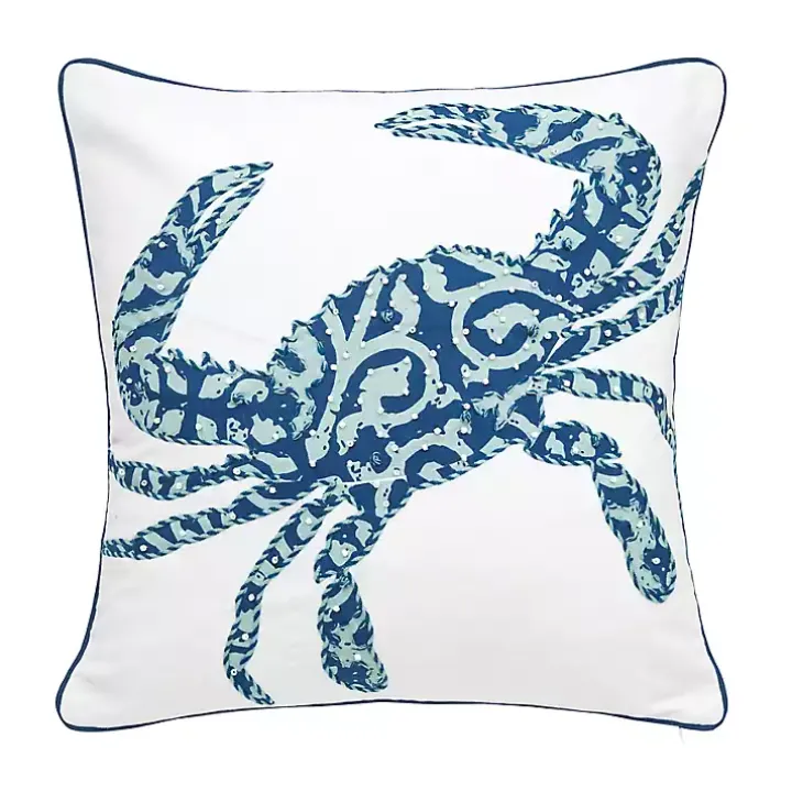 Blue Crab Embellished Pillow