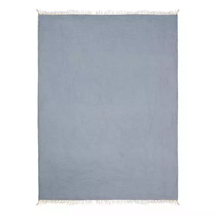 Blue Crinkled Cotton Fringe Throw